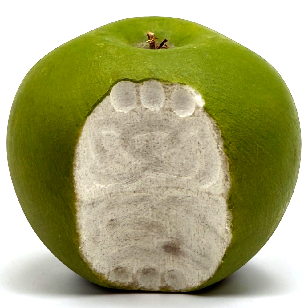Alabaster Stone Fruit Green Apple Bite Teeth Marks Wood Stem Realistic Rare HTF